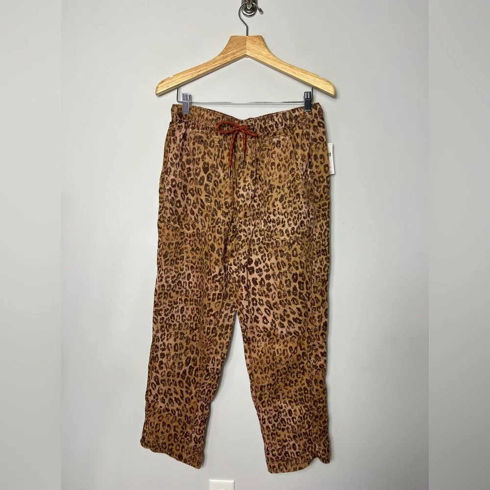 Anthropologie Brown Leopard Print Drawstring Pants